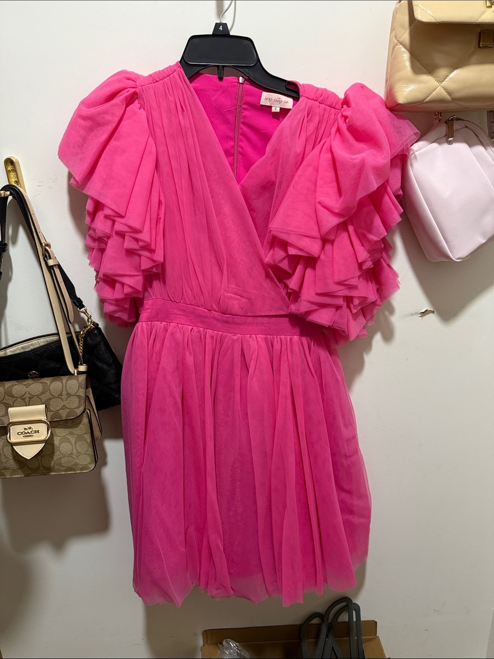 Women’s Pink Ruffle Sleeve Party Dress